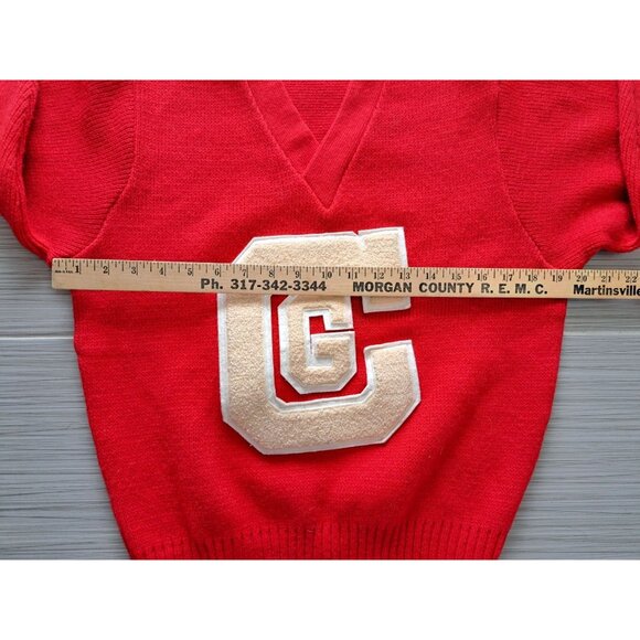 Vintage 70's East-Tenn Varsity Red Official Award Sweater Chenille "CG" Patch M - Picture 4 of 10